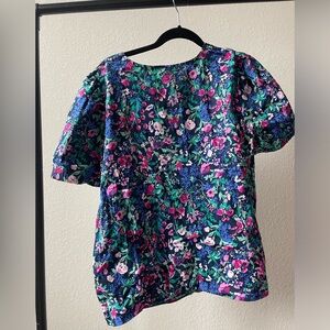 JCREW Floral Puff Sleeve Keyhole Top NWT
